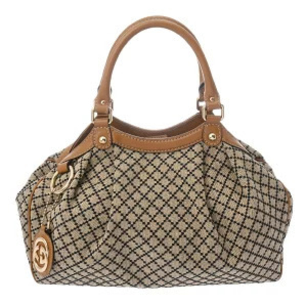Gucci Diamante Sukey Handbag Beige Brown Canvas Leather